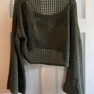 Olive Green Knit Heart Sweater